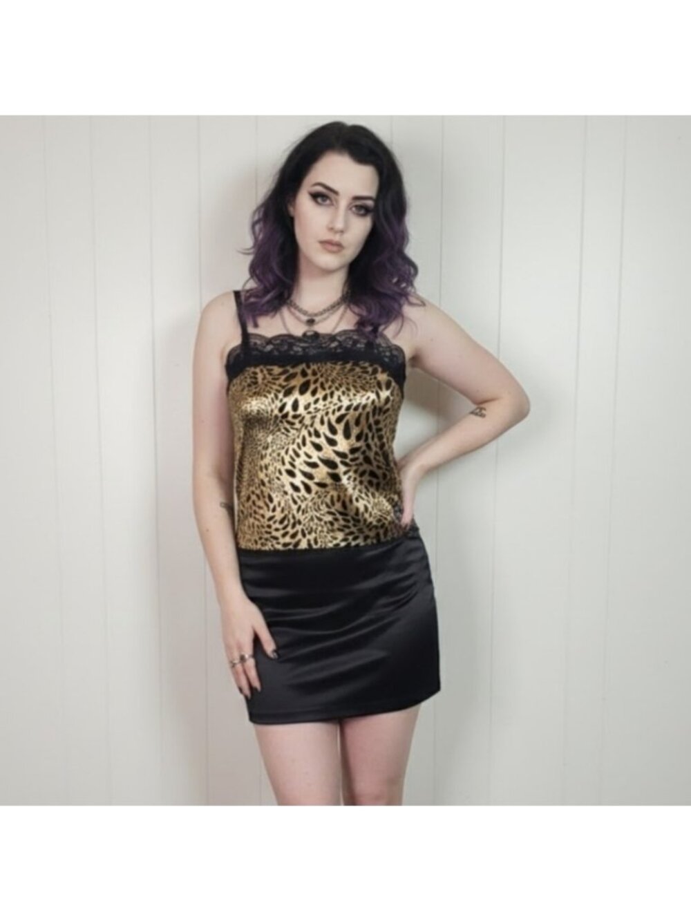 Vintage Gold Black Y2K Lace Tank Top Lingerie Size Medium Vintage Fairycore Goth